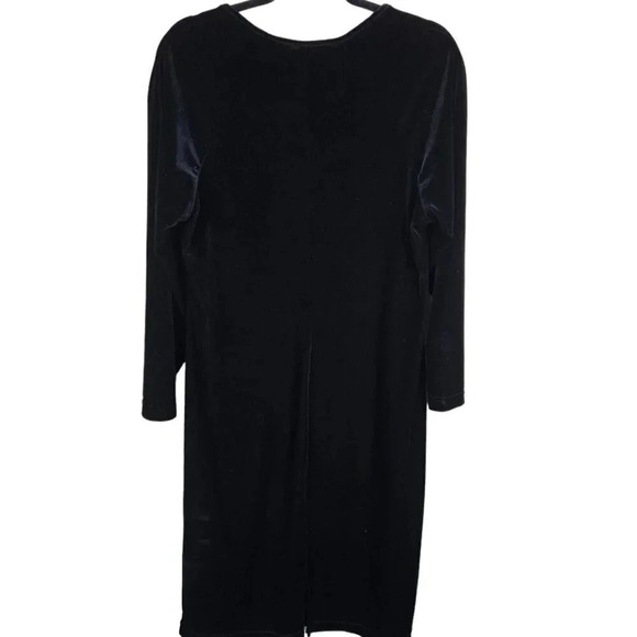JD Stone Black Velvet Midi Dress Long Sleeve Size Medium Square Neckline - Picture 3 of 8